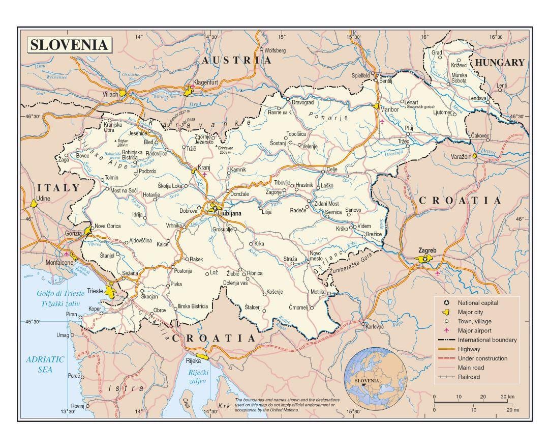 Карта на Словенија аеродроми