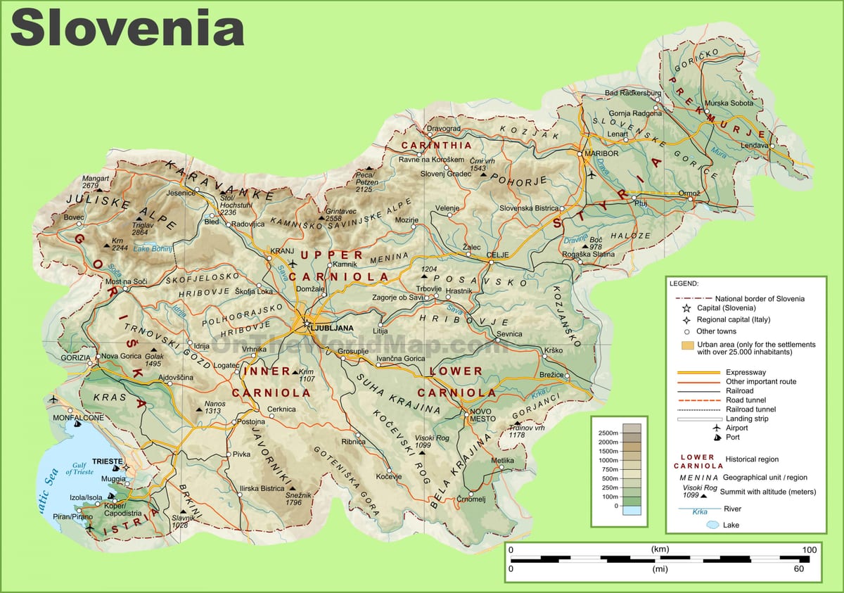 Карта на Словенија физички