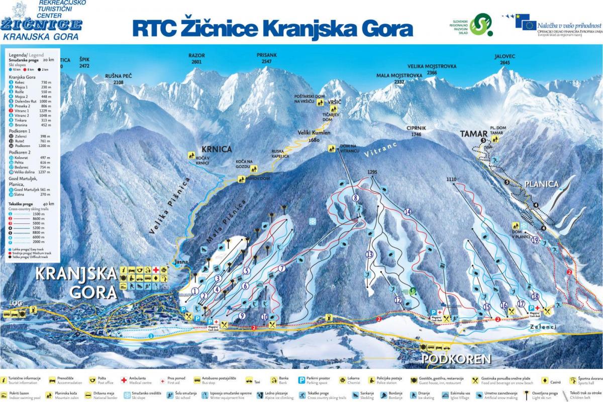 Карта на Словенија ски летувалишта